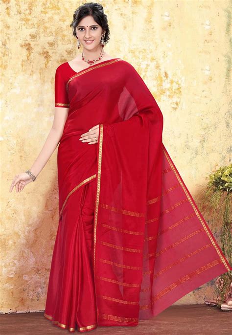 Pure Mysore Silk Saree in Red This Traditional Eyecatcher drape is Elegantly Woven in Zari ...