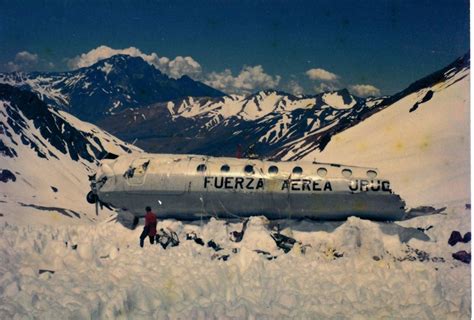 The fuselage of the crashed plane, nestled in the Andes Mountains.