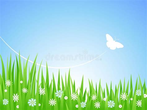Spring Meadow. Spring green meadow with flowers and butterflies. Vector illustration royalty ...