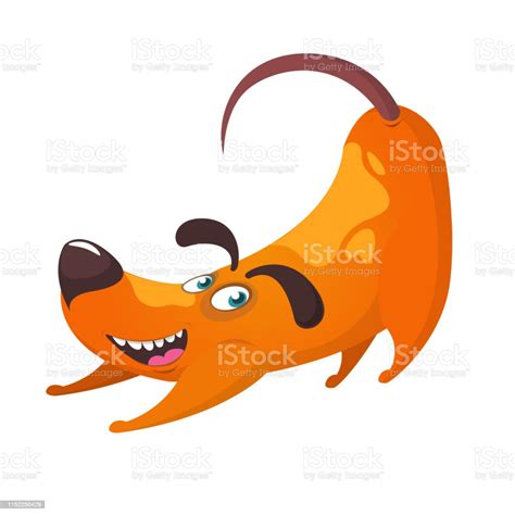 Cartoon Funny Dog Stretching Illustration Isolated On White Stock ...