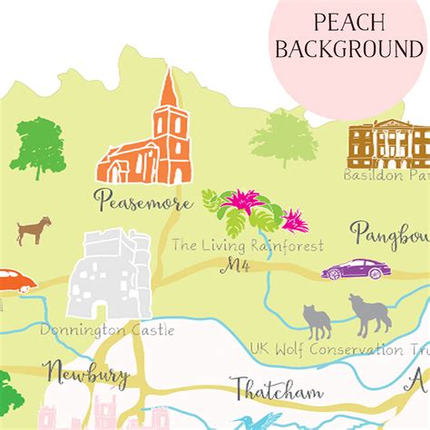 Illustrated hand drawn Map of Berkshire by UK artist Holly Francesca.