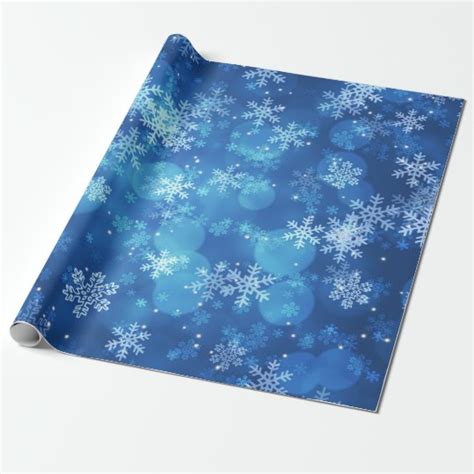 Christmas Holiday Sparkles & Snowflakes Blue Wrapping Paper | Zazzle.com