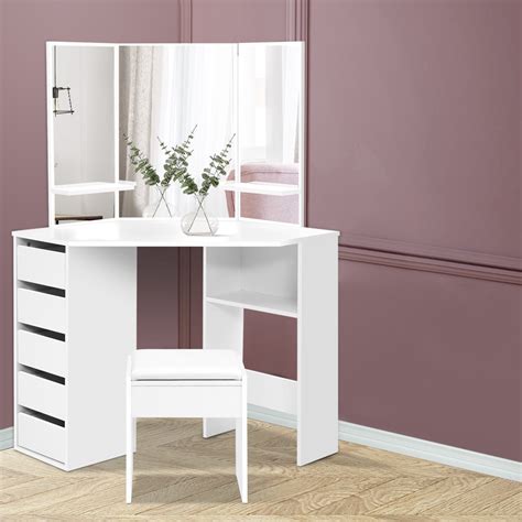 Corner Dressing Table Set - White Complete Storage Solutions