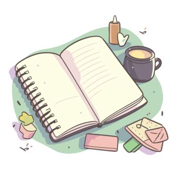 Journal Clipart An Open Notebook And Other Items On The Surface Cartoon ...