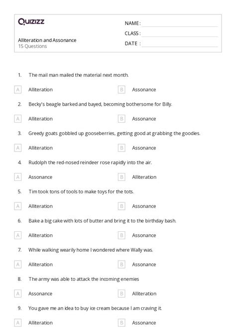 50+ Alliteration worksheets for 6th Grade on Quizizz | Free & Printable