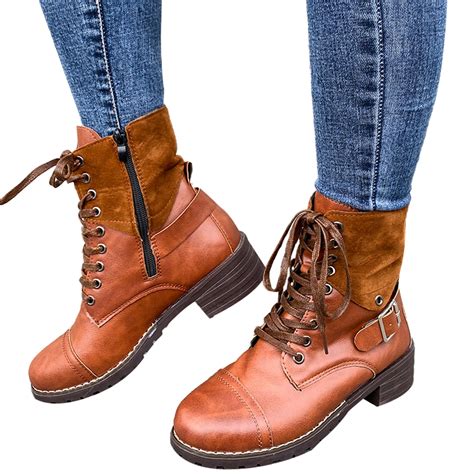 Kesitin Womens Combat Military Boots Lace Up Buckle Zipper Women ...