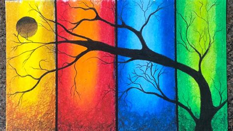 4 seasons tree drawing with oil pastels for beginners - YouTube