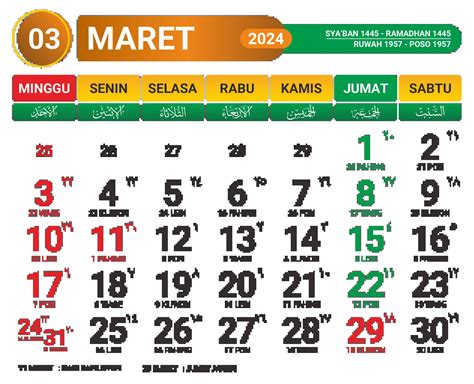 Kalender Maret 2024 Lengkap Hari Libur