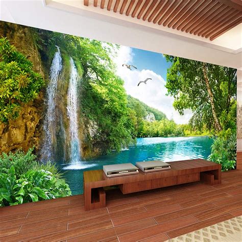 Naturaleza Paisaje Mural De La Pared Custom 3D Wall Mural Wallpaper Home Decor Green Mountain ...