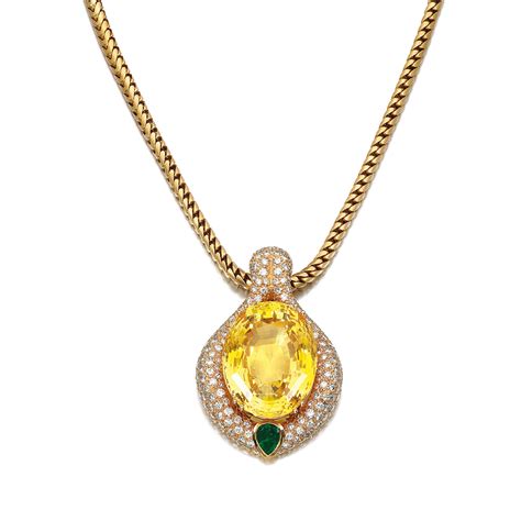 YELLOW SAPPHIRE, EMERALD AND DIAMOND PENDANT NECKLACE | Fine Jewels ...