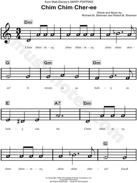 "Chim Chim Cher-ee" from 'Mary Poppins' Sheet Music for Beginners in A Minor - Download & Print ...