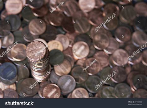 Scattered Pennies One Large Stack Pennies Stock Photo 27769588 ...