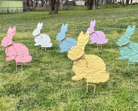 Metal Bunny Yard Stakes 21 High Mint Orchid Pink Yellow Blue White ...