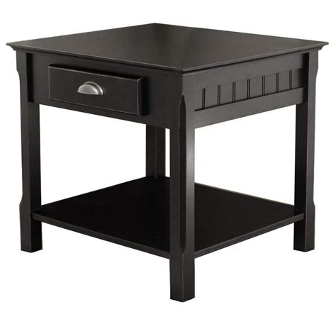 Wood End Table with Drawer & Shelf Black Nightstand Home Living Room Furniture #WinsomeWood ...
