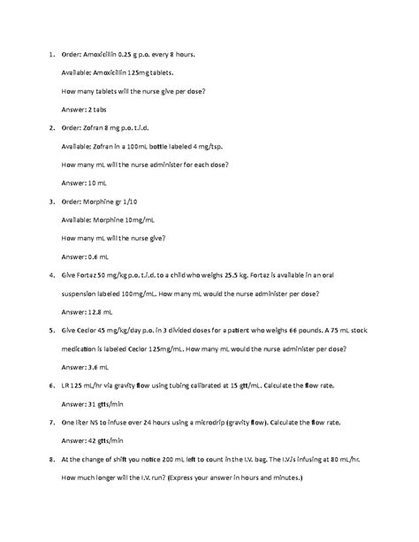 Practice Dosage Calculations Worksheet