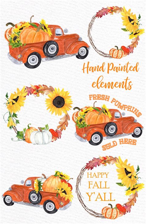 Pumpkin Clipart: truck WITH Pumpkins Thanksgiving - Etsy