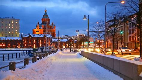 Winter scenery of the Old Town in Helsinki, Finland - HD stock video clip