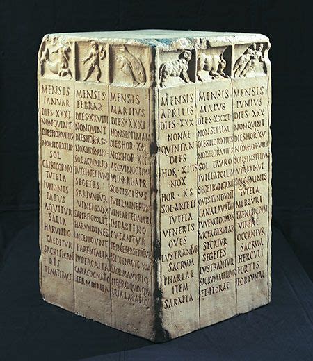 Roman farmers Calendar. Each side bears the names of three months of the year. For each month we ...