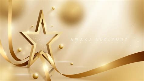 3d gold star background with ribbon element and ball with glitter light effect and bokeh ...