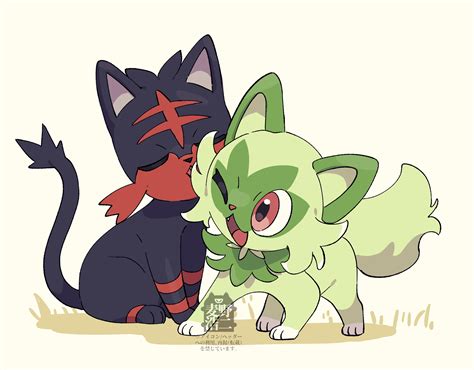 sprigatito and litten (pokemon) drawn by mugino_kouji | Danbooru