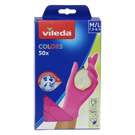 Vileda Colors Nitrile Gloves Medium/Large 50pcs | Dispsbl.Latex Gloves ...