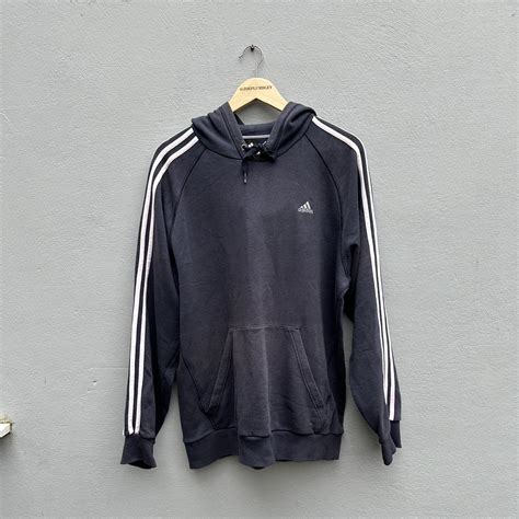 VINTAGE RETRO ADIDAS HOODIE IN NAVY WITH CHEST LOGO... - Depop