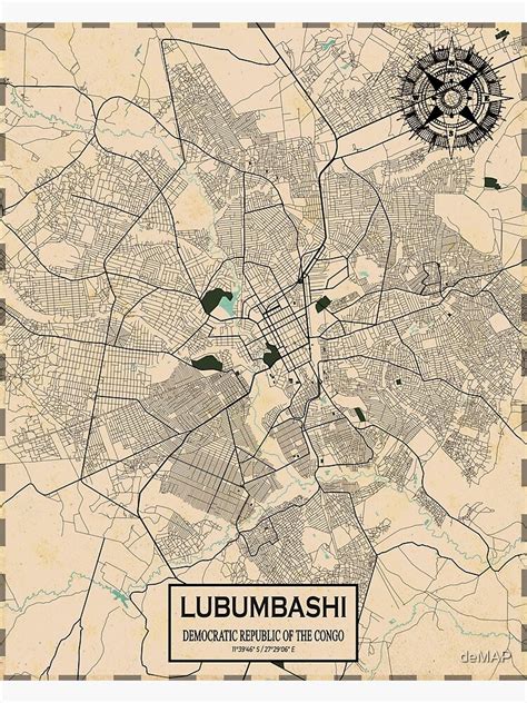 "Lubumbashi City Map of DR Congo Vintage - Vintage" Poster by deMAP | Redbubble Map Wall Art ...