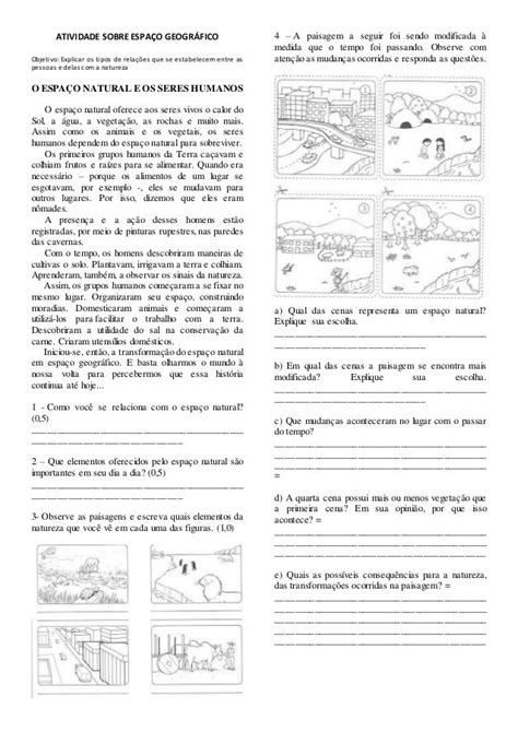 Atividade sobre espaço geográfico