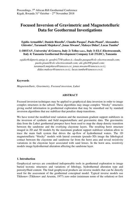 (PDF) Focused Inversion of Gravimetric and Magnetotelluric Data for Geothermal Investigations