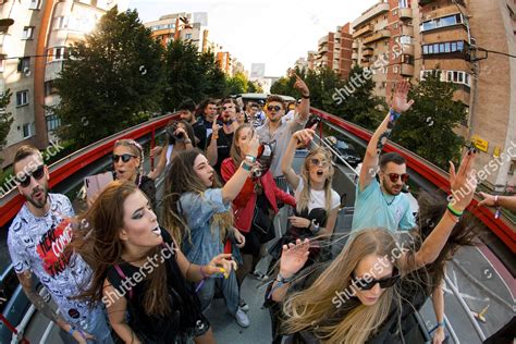 Festivalgoers Gather Party Doubledecker Bus Which Editorial Stock Photo ...