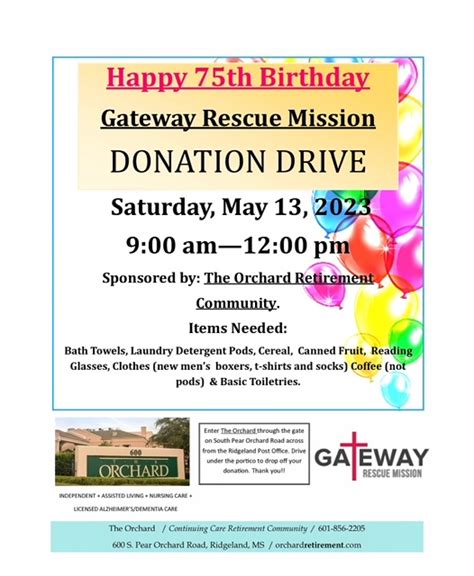 Happy 75th Birthday Donation Drive - Gateway Rescue Mission