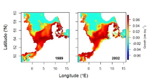 Habitat suitability map of the North Sea for juvenile plaice (approx.... | Download Scientific ...