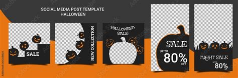 Set of editable square halloween banners. Post template halloween theme ...