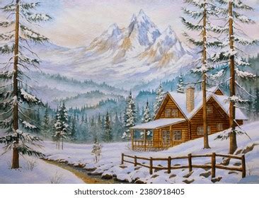 Hand Drawn Watercolor Painting Snowy Mountain Stock Illustration 2380918405 | Shutterstock