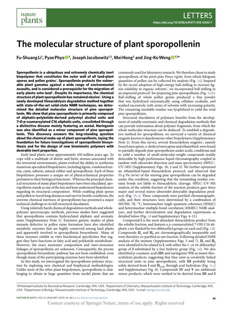 The molecular structure of plant sporopollenin | Request PDF