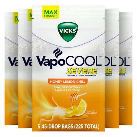 Vicks VapoCOOL Medicated Cough Drops, Honey Lemon Chill, 45 ct , 5 pk - Walmart.com - Walmart.com