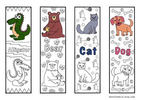 Animals 1 Coloring Bookmarks Bookmarks Coloring Page - Etsy Canada