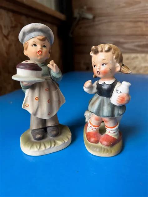 VINTAGE NAPCO BOY with Cake Girl with Milk Jug & Dog Small Ceramic Figurines OLD $29.99 - PicClick