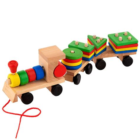 Toy To Enjoy Wooden Stacking Toy Train with Shape Sorter & Stacking Blocks – Train Pull Toy for ...