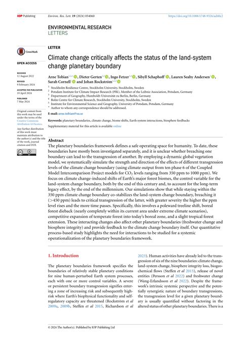 (PDF) Climate change critically affects the status of the land-system change planetary boundary