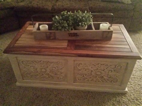 Cedar chest turned coffee table. Stripped the top and left natural. Cream chalk paint with dark ...