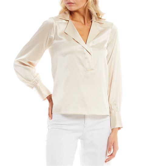 Antonio Melani Violet Silk Notch Collar V-Neck Long Sleeve Blouse | Dillard's