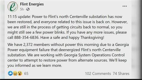 Flint Energies power outage in Warner Robins on Thanksgiving | 13wmaz.com