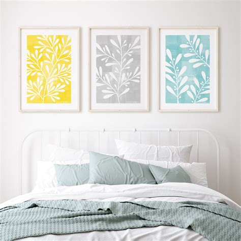 Set of 3 Yellow and Teal Wall Art Teal Art Teal Home Decor - Etsy