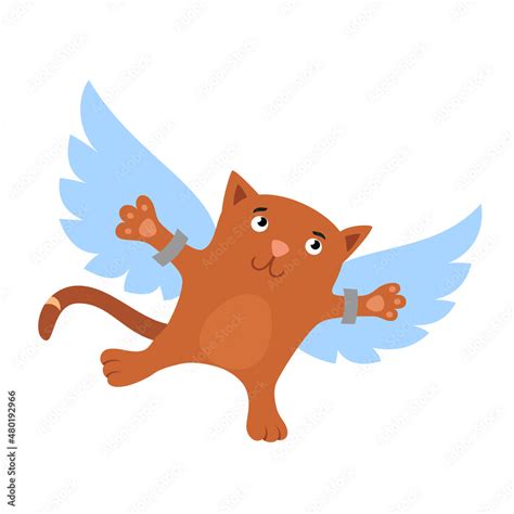 Cartoon flying cat with wings Stock Vector | Adobe Stock