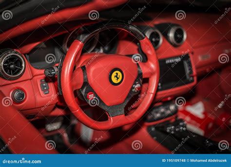 Ferrari F12 Berlinetta V12 GT Sports Car Red Interior View Editorial ...