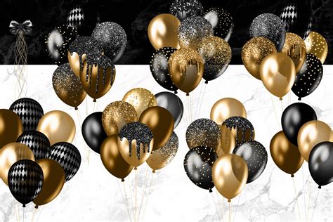 Black and Gold Balloons Clipart (429735) | Illustrations | Design Bundles