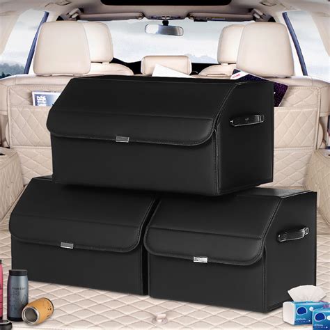 Collapsible Car Trunk Leather Storage Organizer with Lid, Large ...