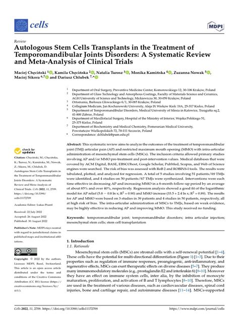 Checinski 2022 Autologous Stem Cells Transplants I | PDF | Mesenchymal ...