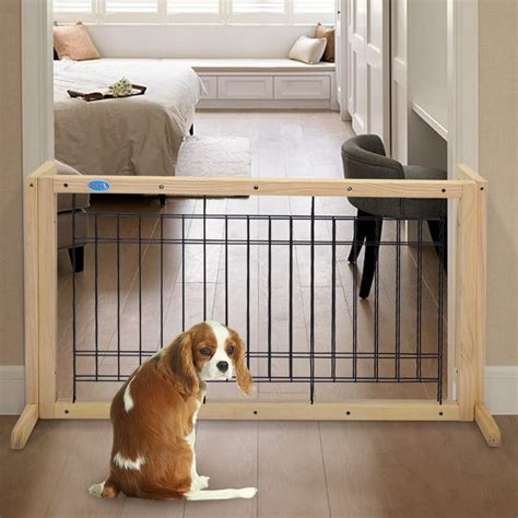 Jaxpety Adjustable Indoor Wood Dog Free Standing Gate - Walmart.com ...